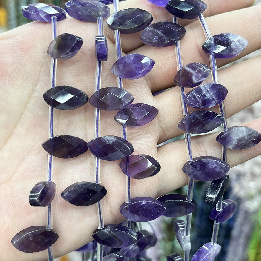 天然紫水晶切面叶子散珠水晶原石手链项链半成品DIY手串饰品配件