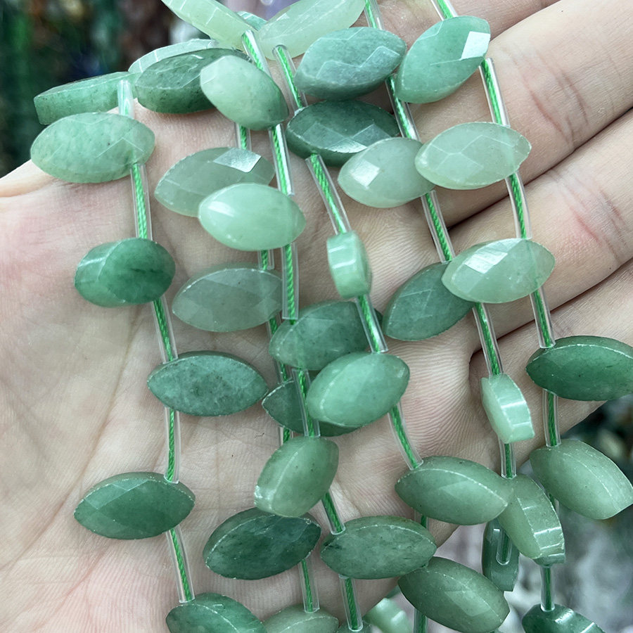 天然绿东陵玉石切面叶子散珠水晶原石手链项链半成品DIY手串饰品