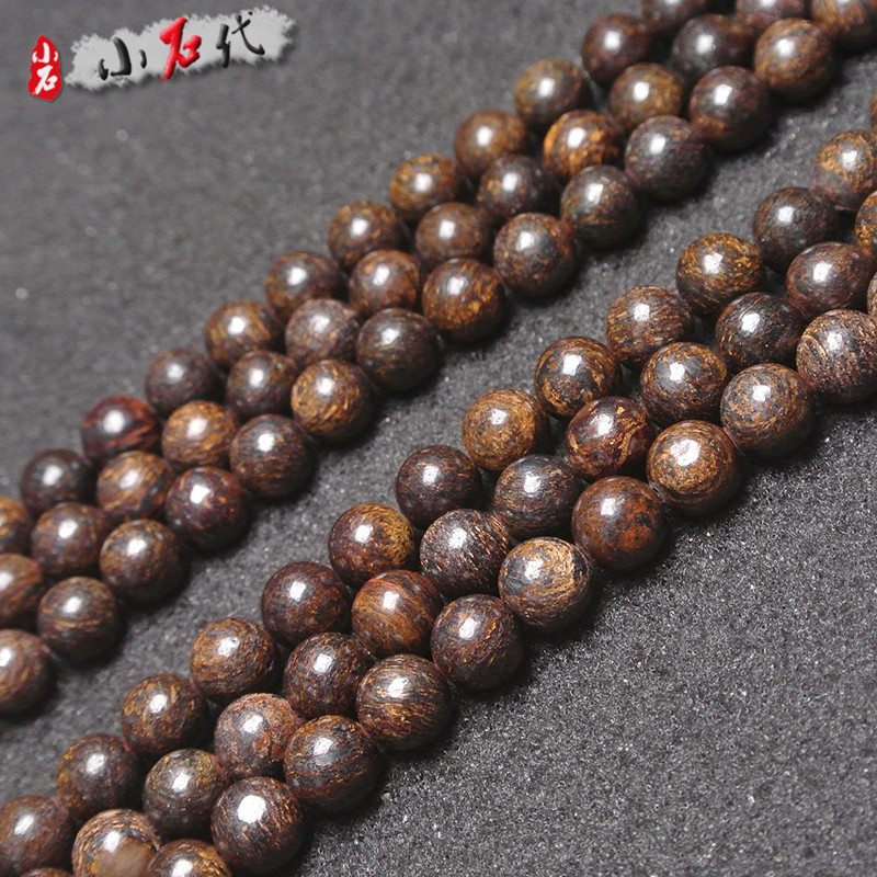 天然古铜辉圆珠金桐石diy手串