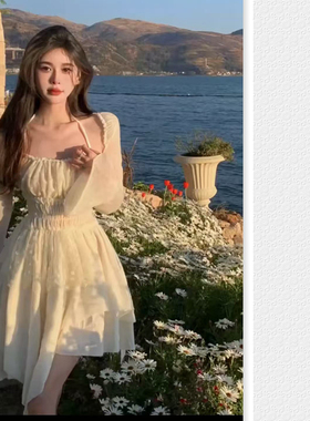 梦N定制纯欲风连衣裙  挂脖小心机性感高腰不规则束腰长袖夏季