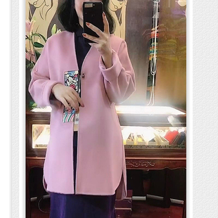 高定尾货羊毛双面呢外套 手工盘扣大衣 宽松绣花设计配旗袍款