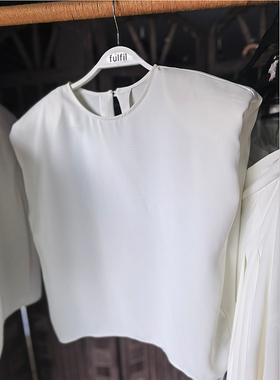 路Y家尾货白色时尚套装两件套 阔腿大气简约范带垫肩高个子女生