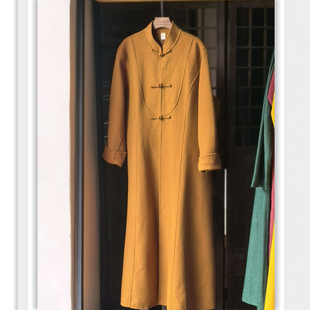 唐Y高定家尾货羊阳毛双面呢大衣 高个子外套 国风焦糖色长款