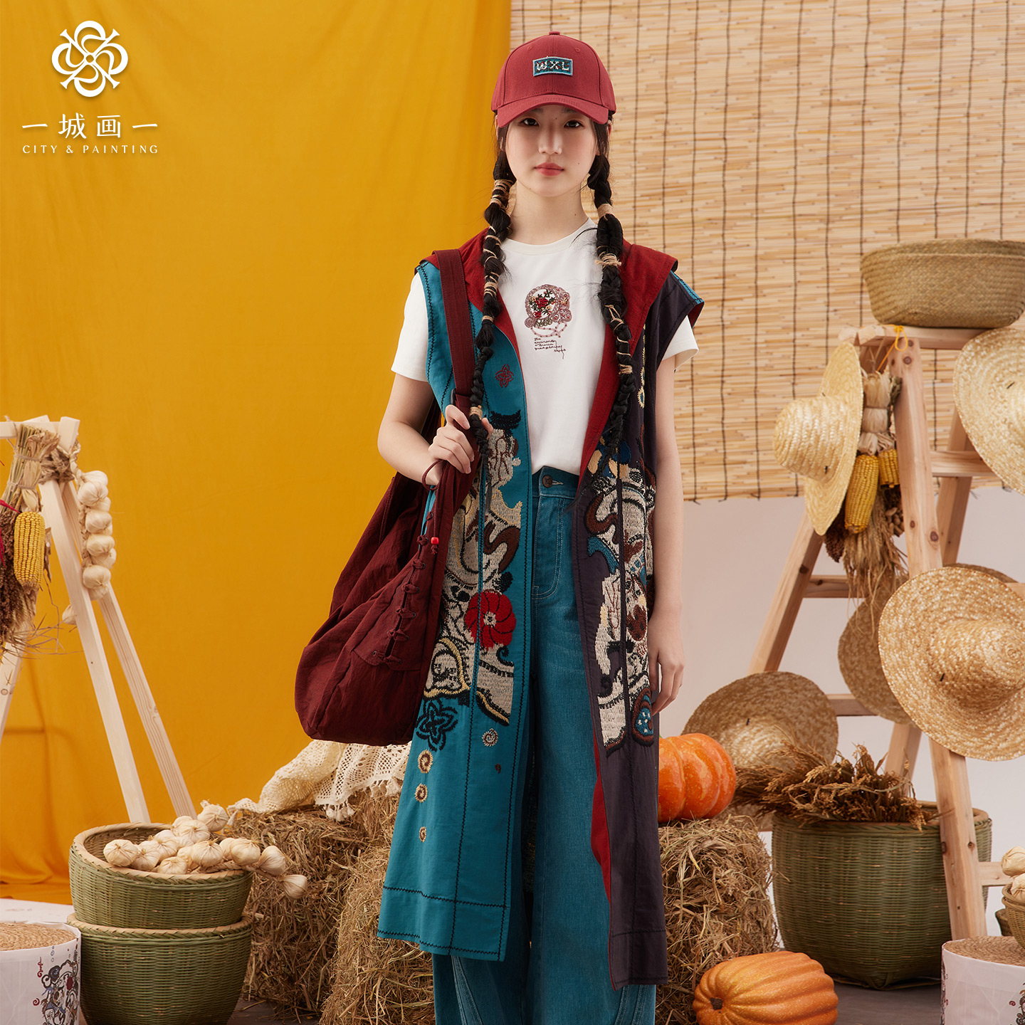 【谷得盈满】一城画一秋季马甲女秋外穿国风马甲文艺风中长款马夹