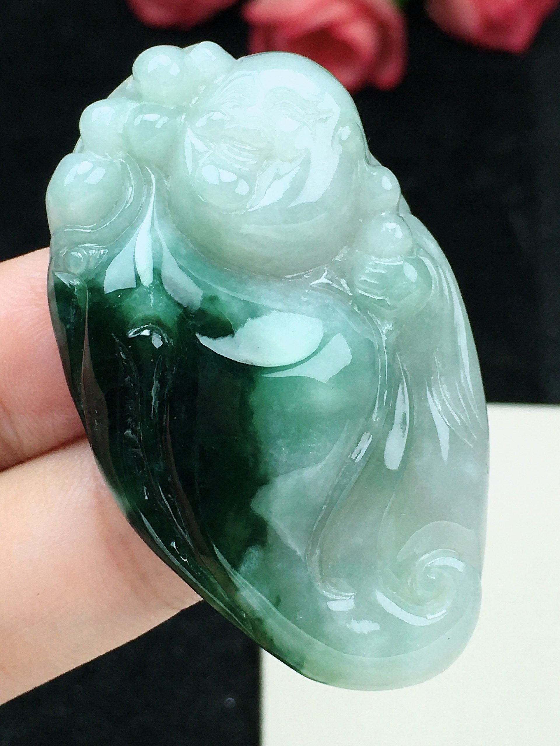 清库存 亏本出 缅天然翡翠A货 手工雕刻 一手货源 飘蓝花 自在佛