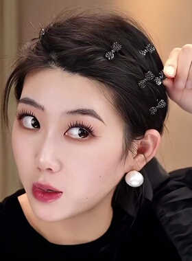 精致漂亮黑色侧边蝴蝶结小夹子头发发卡2026新款女士刘海发夹头饰