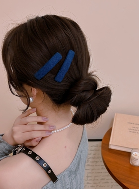 蓝色方形发夹小众发饰侧边夹头饰春季2025新款对夹碎发刘海夹发卡