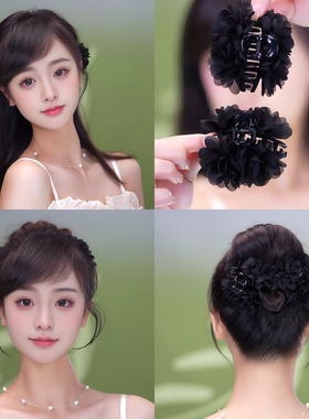 黑色玫瑰花朵小抓夹女2026发夹前额刘海夹公主头发卡侧边夹子头饰