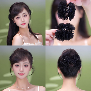 黑色玫瑰花朵小抓夹女2025发夹前额刘海夹公主头发卡侧边夹子头饰
