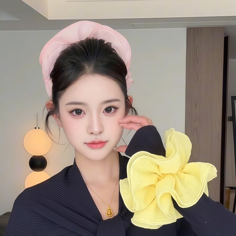 粉色黄色超大号蕾丝大肠发圈女2026新款春夏头绳皮筋扎马尾头花