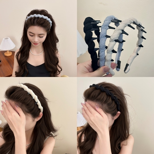 黑色编织麻花波浪高颅顶发箍女2025新款碎发头箍洗脸防滑化妆发卡