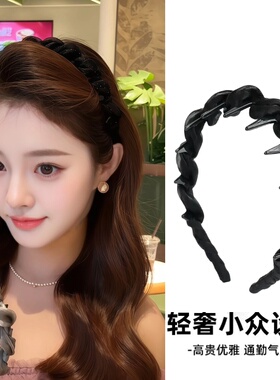 黑色高颅顶网纱麻花发箍女春夏带齿日常外戴头饰压发头箍2026新款