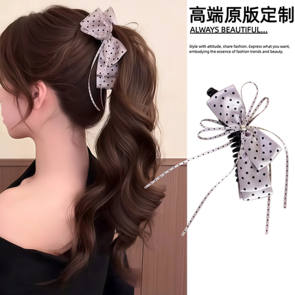 紫色少女波点缎面蝴蝶结香蕉夹女高马尾发夹后脑勺盘发抓夹扭扭夹