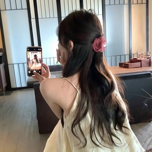 新中式山茶花朵半扎发抓夹女夏天盘发夹高级感后脑勺发卡鲨鱼夹子