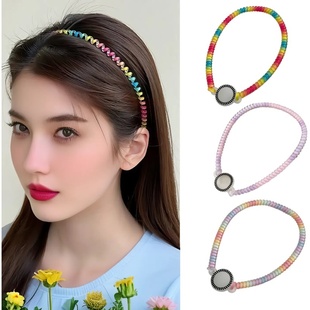 高颅顶电话线发圈发箍女2025新款运动头箍洗脸束发绳碎发整理神器