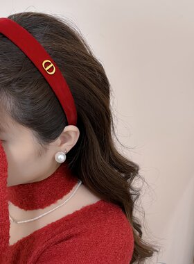 法式复古酒红色丝绒发箍女新年百搭发卡发捆头箍女2026圣诞节头饰