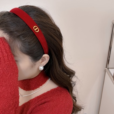 法式复古酒红色丝绒发箍女新年百搭发卡发捆头箍女2024圣诞节头饰