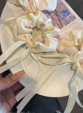 法式白色飘带大肠发圈女生2025新款蝴蝶结头绳高级感马尾发绳头饰