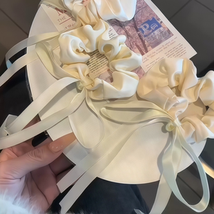 法式白色飘带大肠发圈女生2025新款蝴蝶结头绳高级感马尾发绳头饰