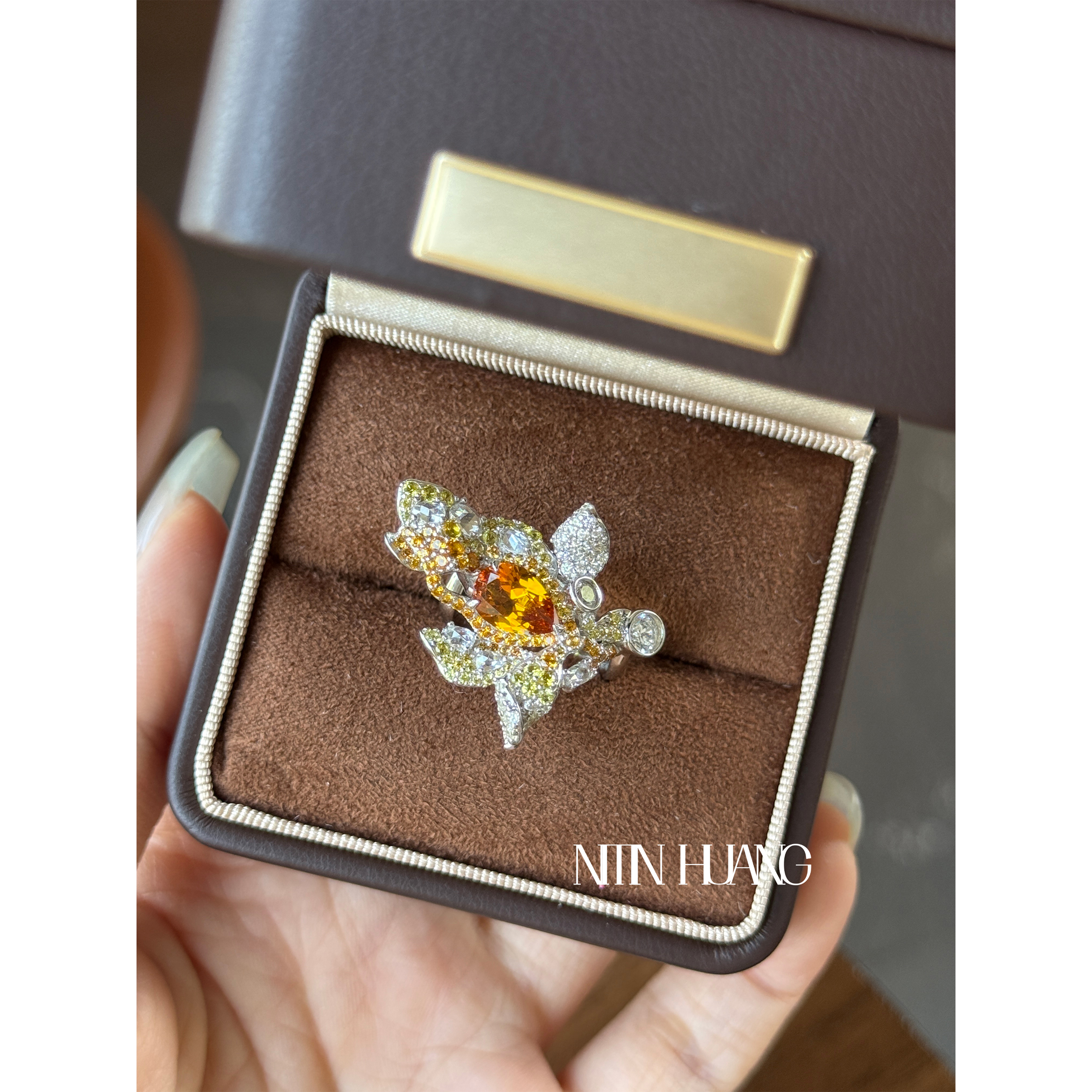 NITINHUANG培育蓝宝石花卉戒指