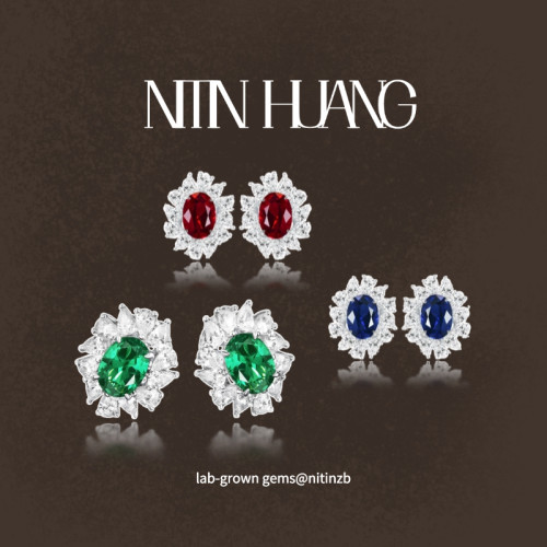 NITINHUANG水滴围镶红宝石耳钉