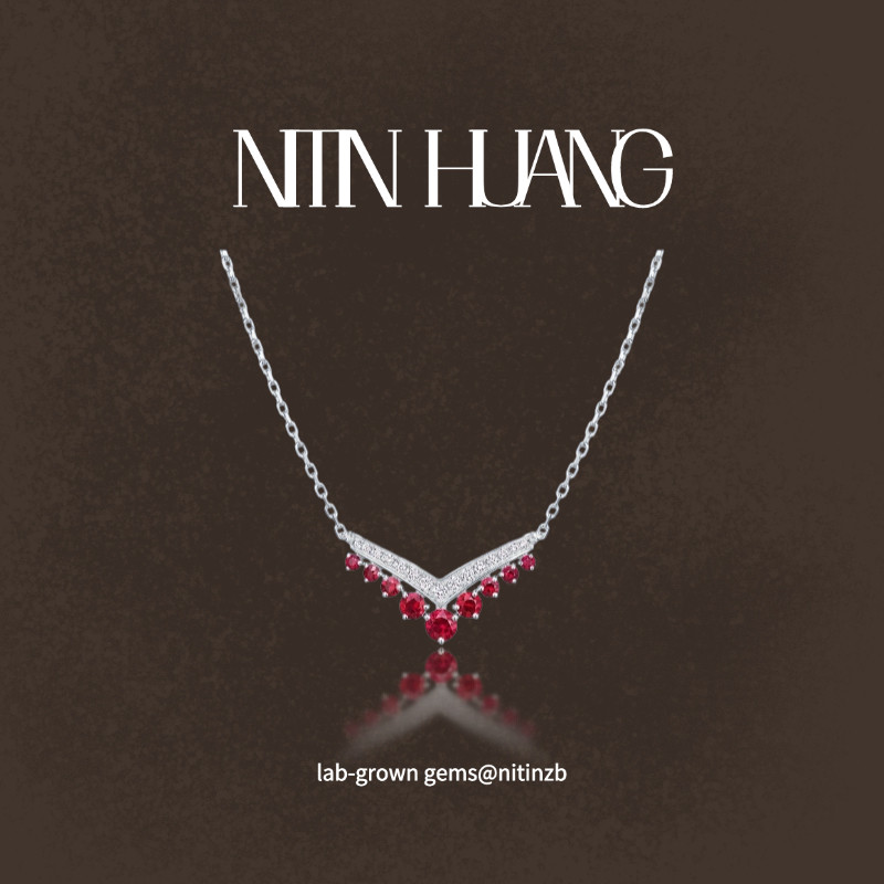 约瑟芬v形培育宝石鸽血红项链