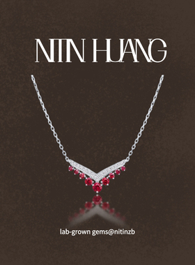 NITINHUANG 约瑟芬v形链 培育红宝石项链 通体925纯银 鸽血红宝石