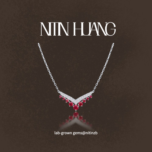 约瑟芬v形培育宝石鸽血红项链