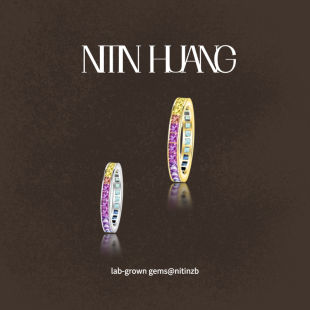 彩虹渐变色戒指 NITIN 合成彩色宝石 培育蓝宝石 925纯银 HUANG