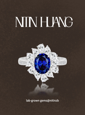 NITINHUANG 实验室培育蓝宝石戒指 2克拉戴妃围钻戒指 鸽血红宝石