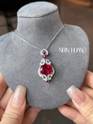 Nitin Huang Cultivated Ruby 4 Carat Pigeon Blood Red Pendant New Chinoiserie Pendant