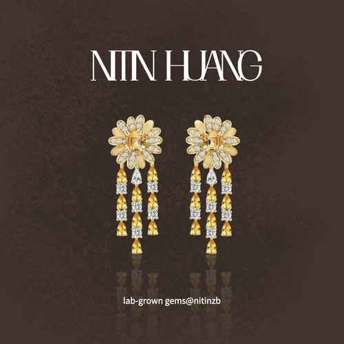 NITINHUANG雏菊1克拉黄色耳坠