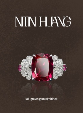 NITIN HUANG培育红宝石6克拉鸽血红戒指新中式祥云戒