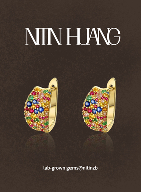 NITIN HUANG霓町培育红宝石幻彩耳扣通体纯银925欧美时尚原创设计