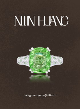 NITINHUANG 通体925纯银 8克拉培育绿蓝宝戒指 lab grown gems
