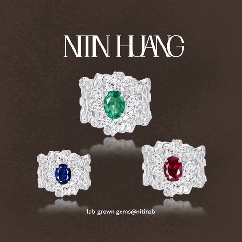NITIN 培育红宝石 蜂窝蕾丝宽戒通体925纯银镀真金小众布契款戒指 - 封面