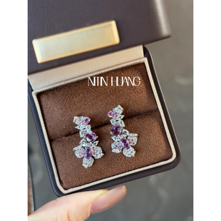 通体925纯银镀真金 培育紫色蓝宝石兰花耳坠优雅空灵 NITIN HUANG