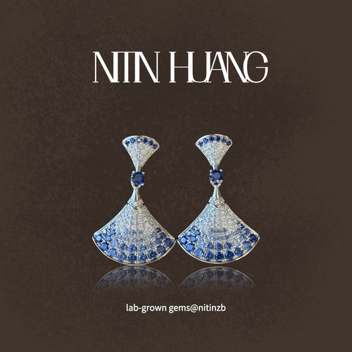 NITINHUANG渐变蓝色宝石耳钉