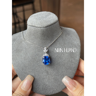NITINHUANG培育蓝小妖钴尖晶7克拉单吊坠通体925纯银 关注立减