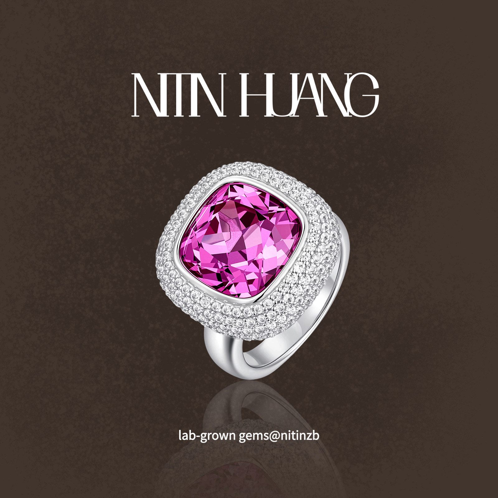 【会员立减】NITIN HUANG权志龙同款10克拉热粉方肥蓝宝石戒指