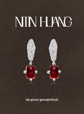 NITIN HUANG镂空复古培育绝地橙红色蓝宝石耳坠电镀高级感