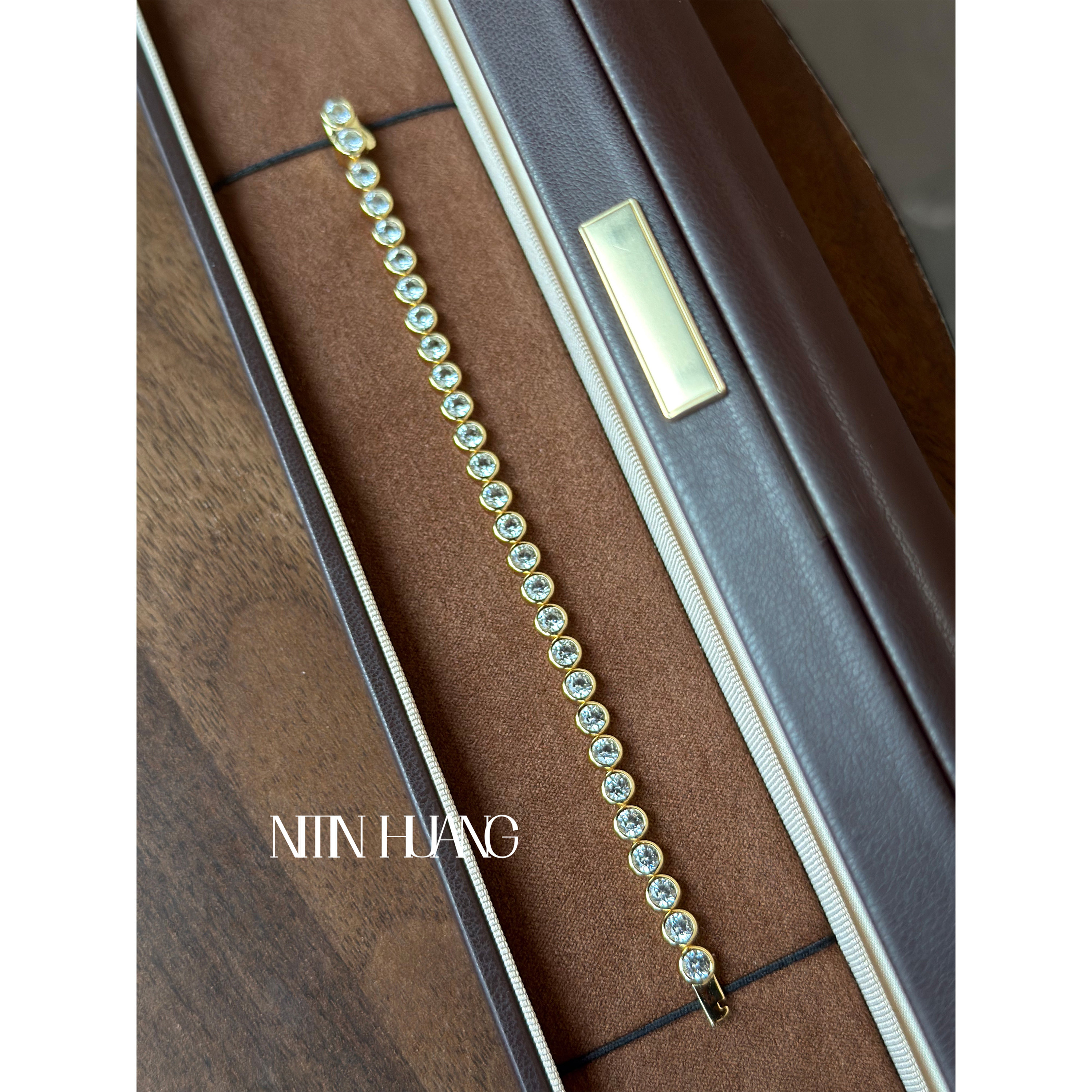 NITIN HUANG培育白色蓝宝石泡泡手链通体925纯银镀真金百搭欧美