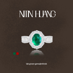 NITINHUANG 培育宝石2克拉哥伦比亚祖母绿戒指 通体925银镀真金