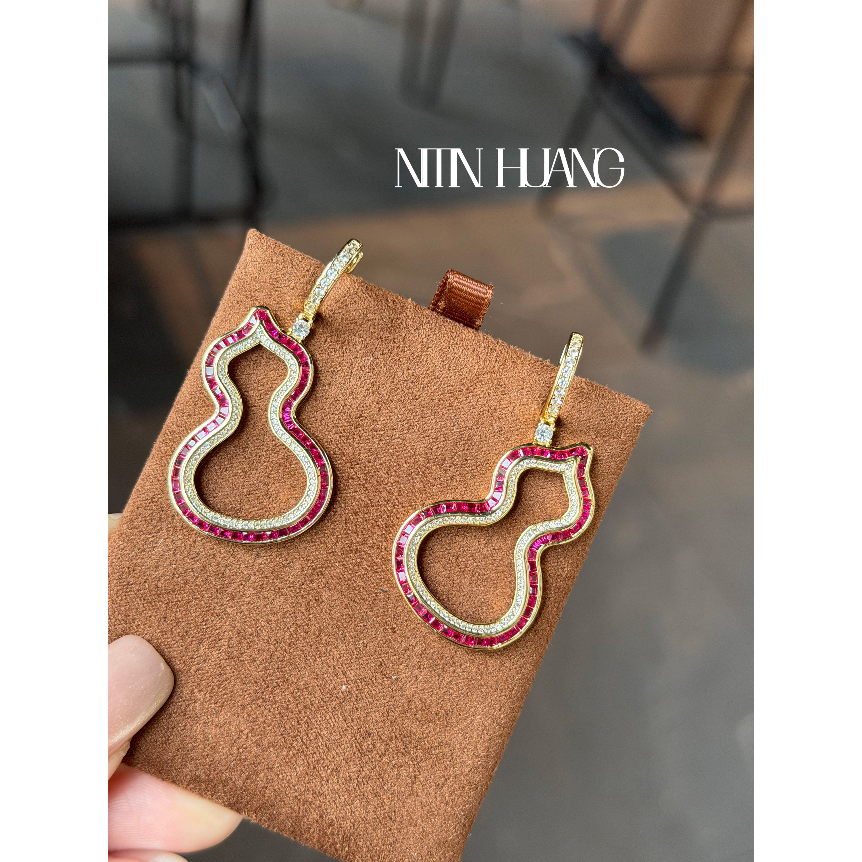 NITIN HUANG  无边镶培育红宝石葫芦耳坠 通体925纯银镀金,珠宝/钻石/翡翠,合成（处理）红蓝宝石耳饰,淘宝优惠券,粉丝福利购,淘宝优惠卷