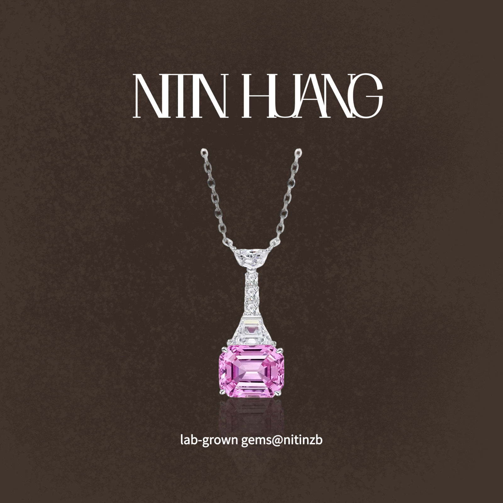 NITIN HUANG培育蓝宝石阿斯切热粉项链925纯银镀真金
