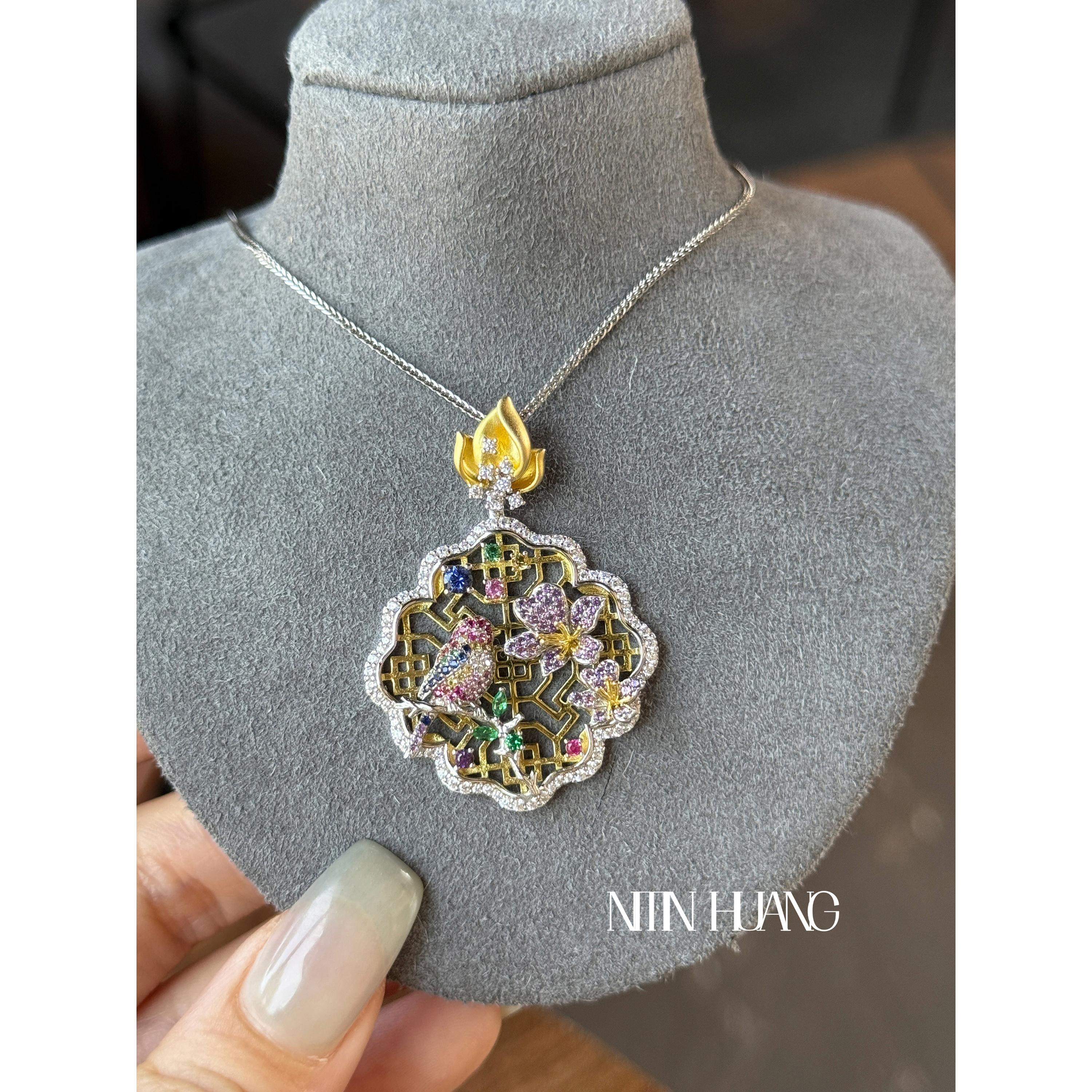 NITINHUANG培育蓝宝石彩色吊坠