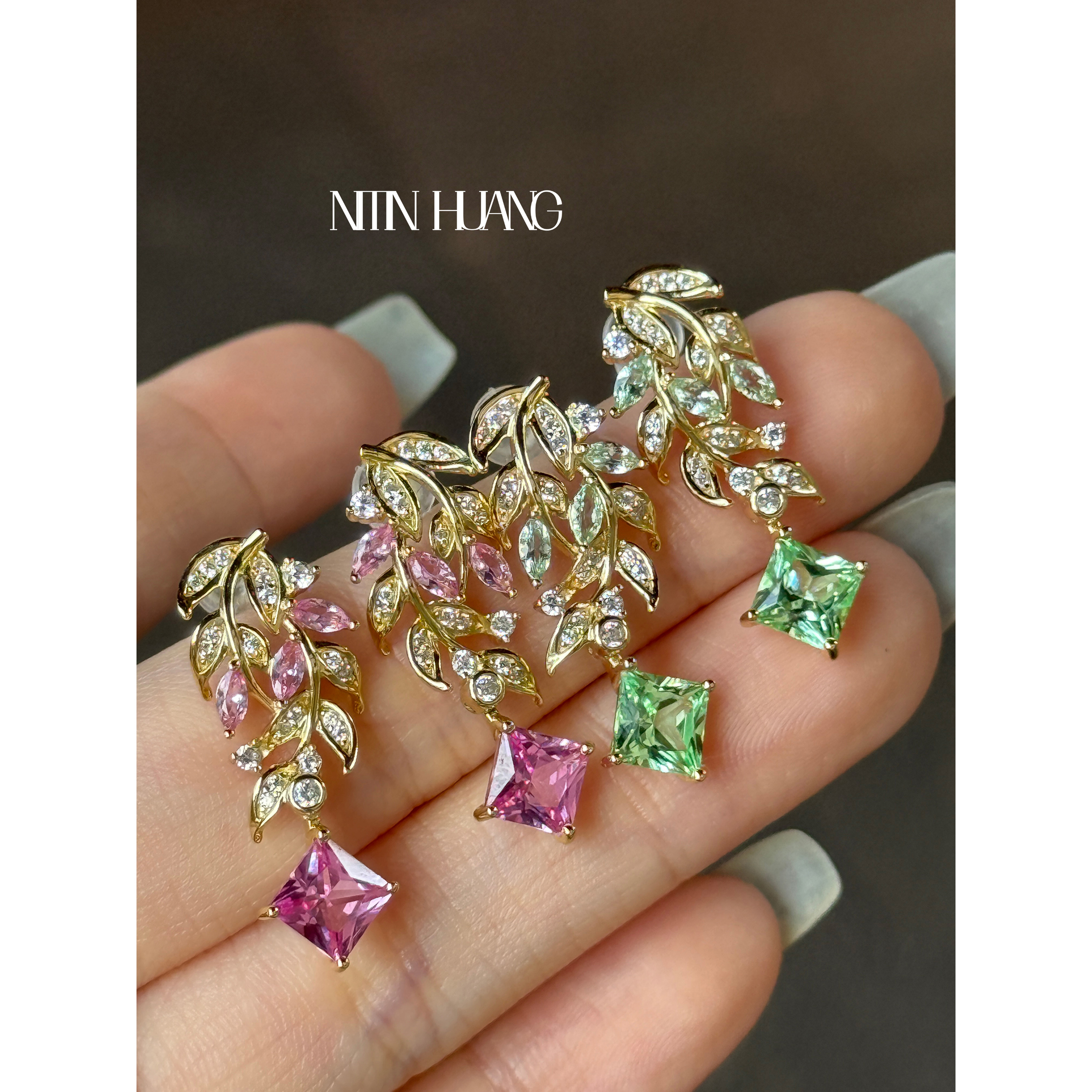 NITINHUANG培育柳絮蓝宝石耳坠