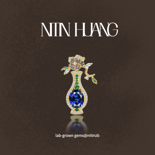 NITIN HUANG实验室培育蓝宝石吊坠新中式复古宝瓶吊坠皇家蓝宝石