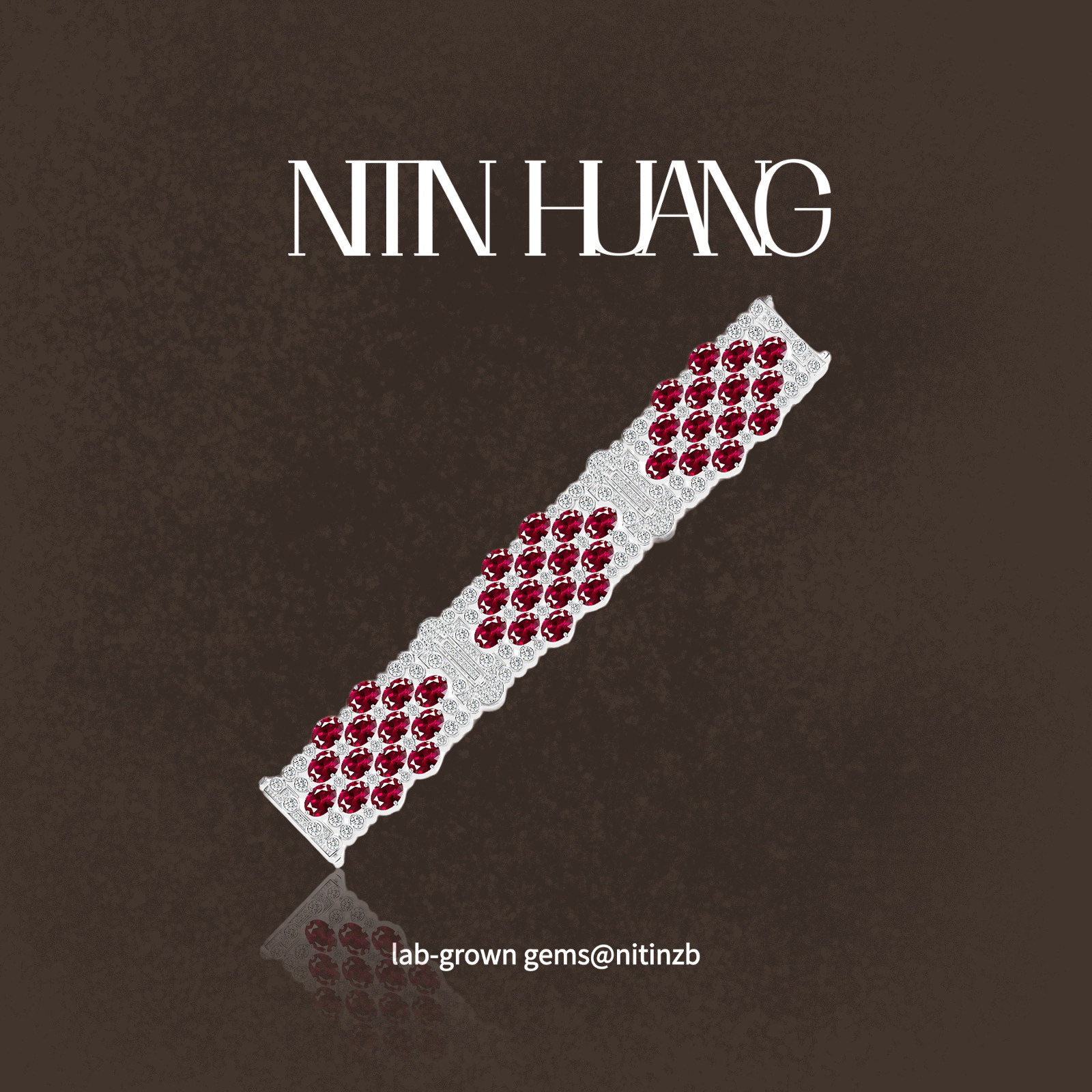 NITINHUANG 通体925纯银 培育红宝石宫廷风手链 晚宴手链