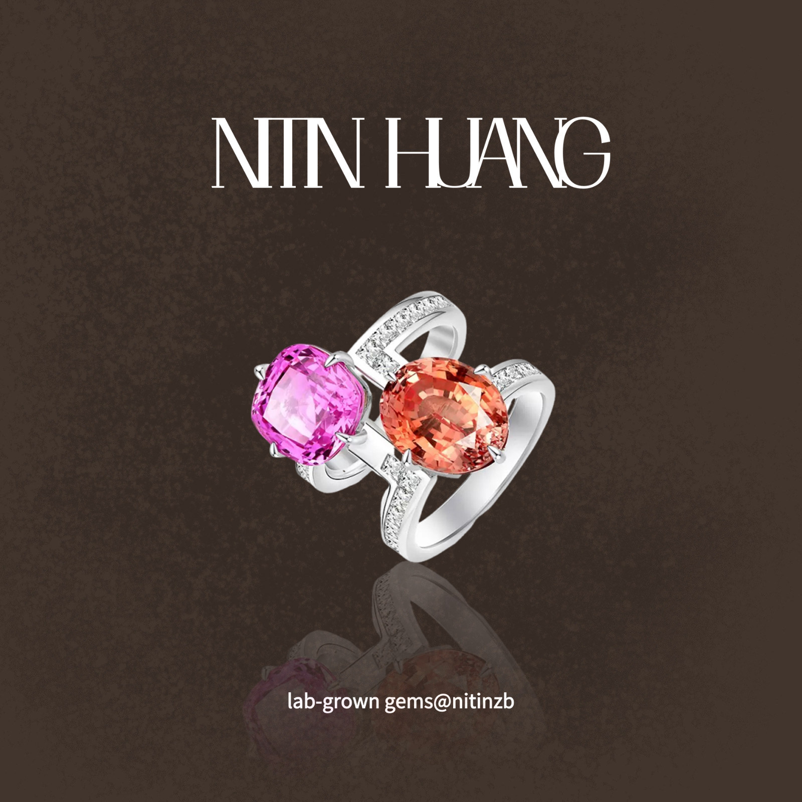 培育蓝宝石双子星撞色戒指